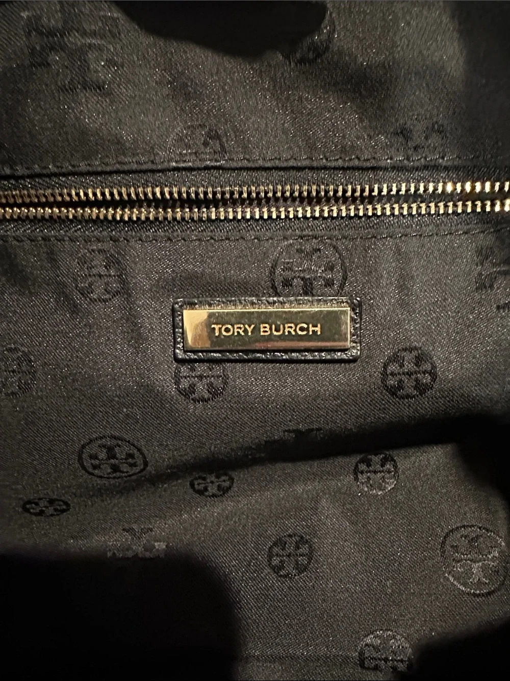 Tory Burch Black Leather Tote with Gold Emblem Ivy Side-Zip Tote